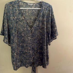 Sheer flowered blouse with tie